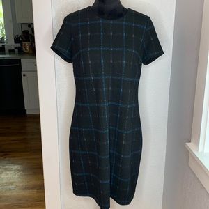 Calvin Klein black fade plaid pattern sheath dress short sleeves